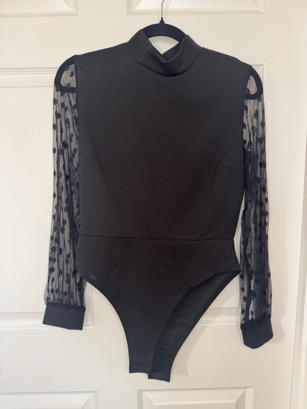 Black Long Sleeve Mesh-Sleeve One Piece Bodysuit